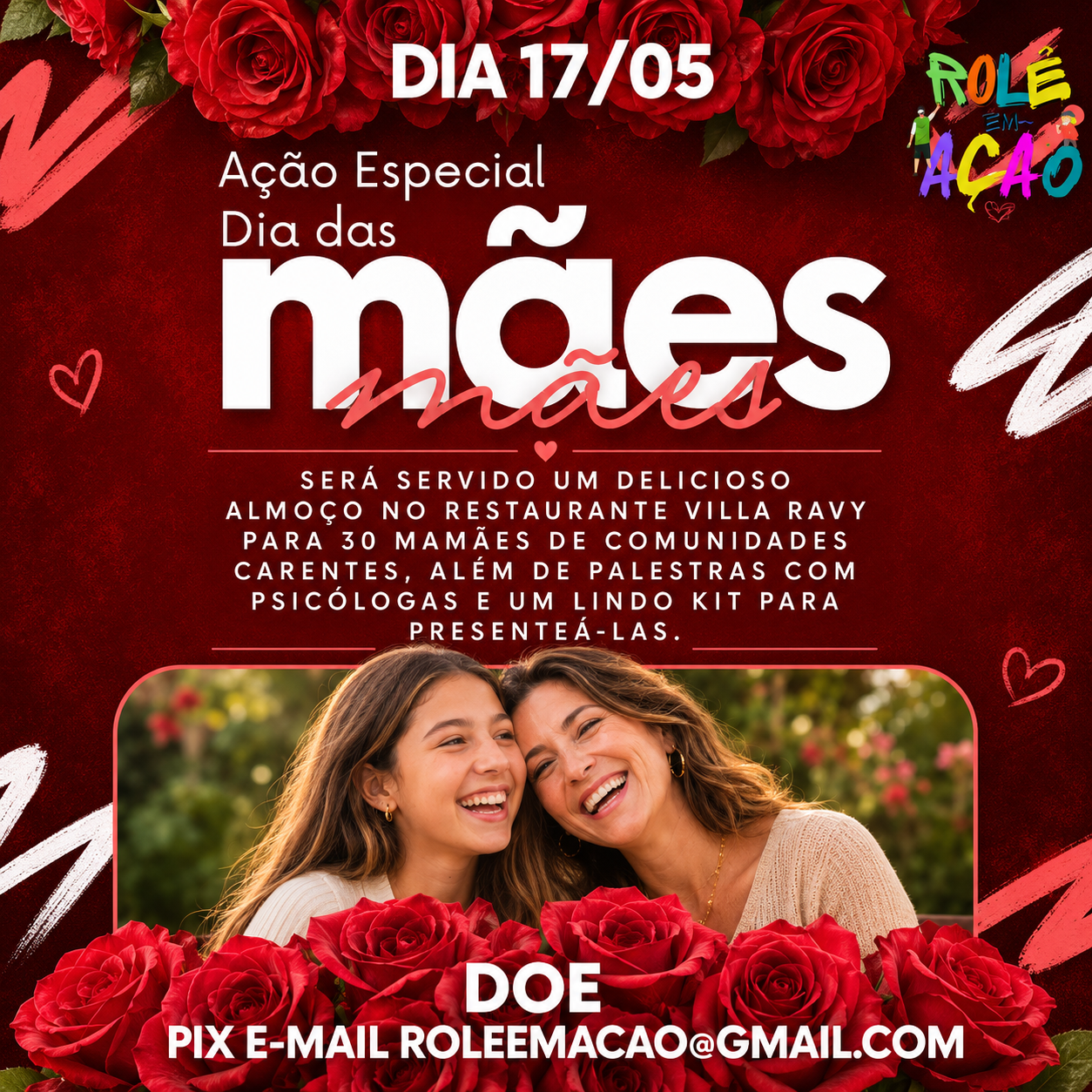 Ação Especial Dia das Mães 2026 do Rolê em Ação para 30 mamães de comunidades carentes