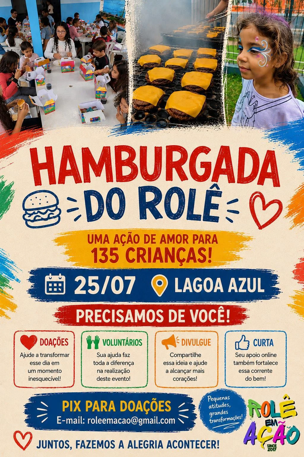 Hamburgada do Rolê 2026, campanha solidária para 135 crianças na Lagoa Azul
