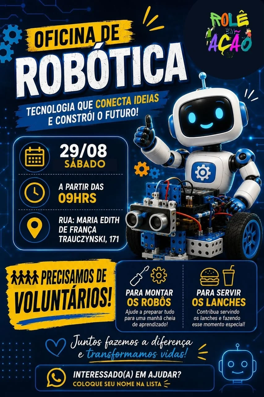 Flyer da Oficina de Robótica do Rolê em Ação